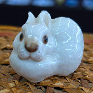 Vintage Lomonosov USSR Porcelain White Bunny Rabbit Figurine Soviet Red Mark LFZ